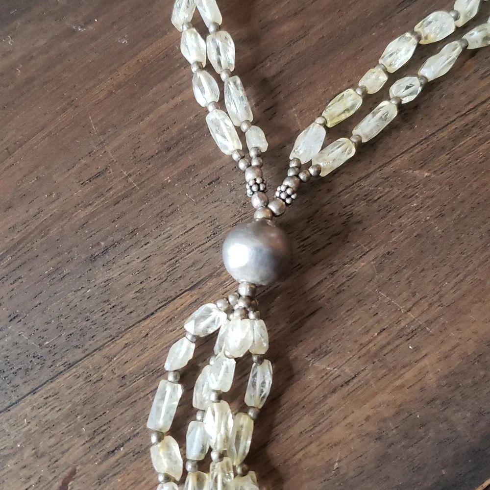 Beautiful Double Strand Lariat Y Clear Glass Beaded Necklace